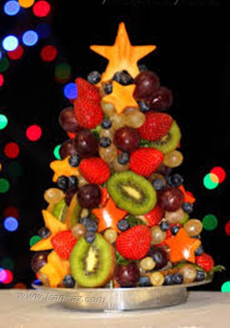 میوه آرایی به شکل بابا نوئل و درخت کریسمس